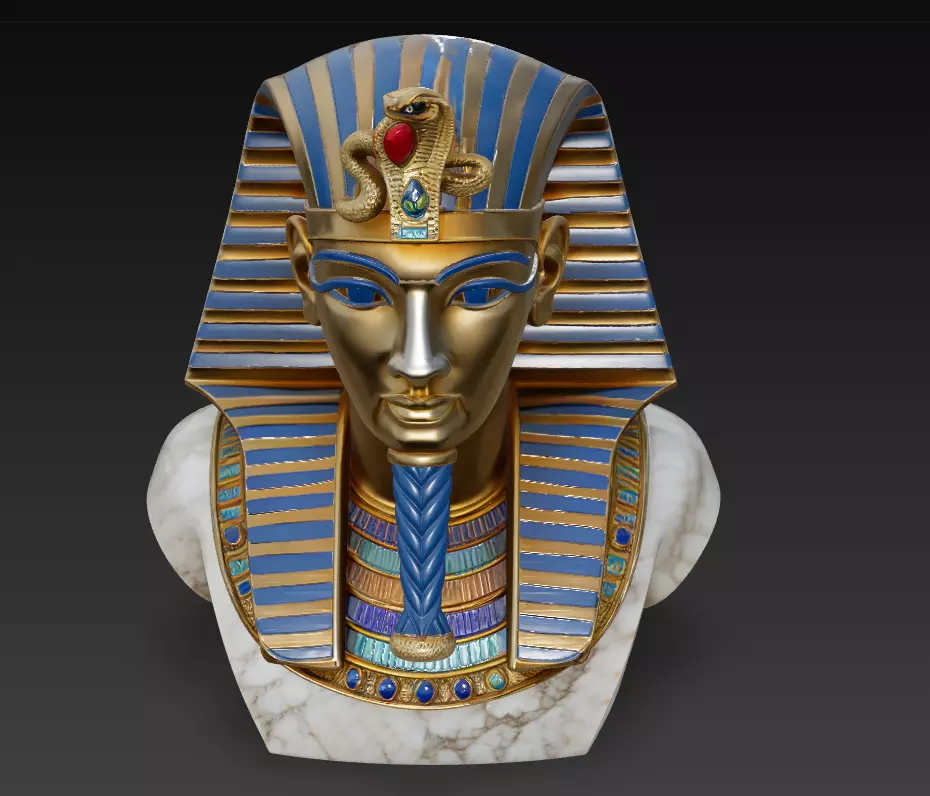 Majestic Pharaoh Bust - Gold - Lapis Egyptian Royal Sculpture 3D print model