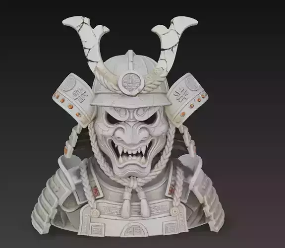 Samurai Oni Warrior Bust - Mythic Japanese Demon Helmet