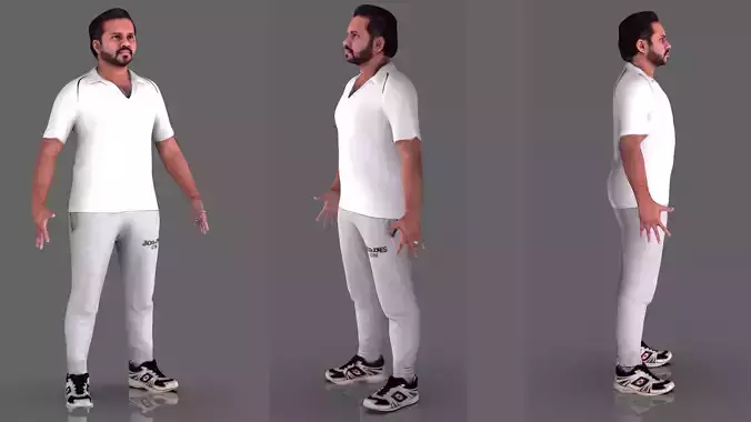 Male Cricket Player 3D Scanned A Pose Rigged Model