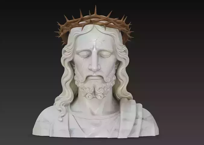 Sacred Christ - Crown of Thorns Marble Bust 3D Model