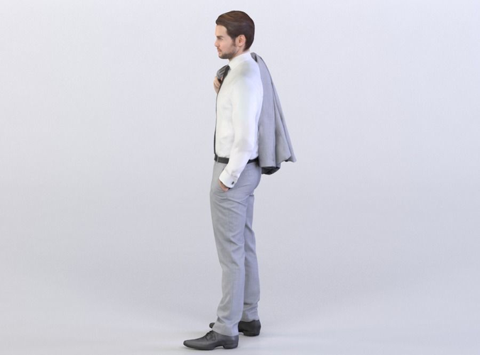 Joscha 0189 Man standing, suit jacket over the shoulder