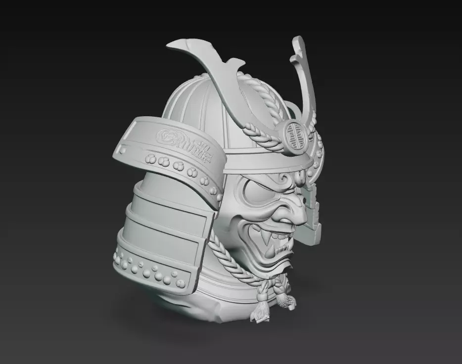 Samurai Oni Mask Bust - Ancient Warrior Helmet Sculpture 3D 3D print model_1