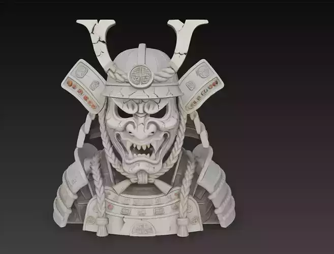 Samurai Oni Warrior Bust - Demonic Armor Sculpture 3D Model