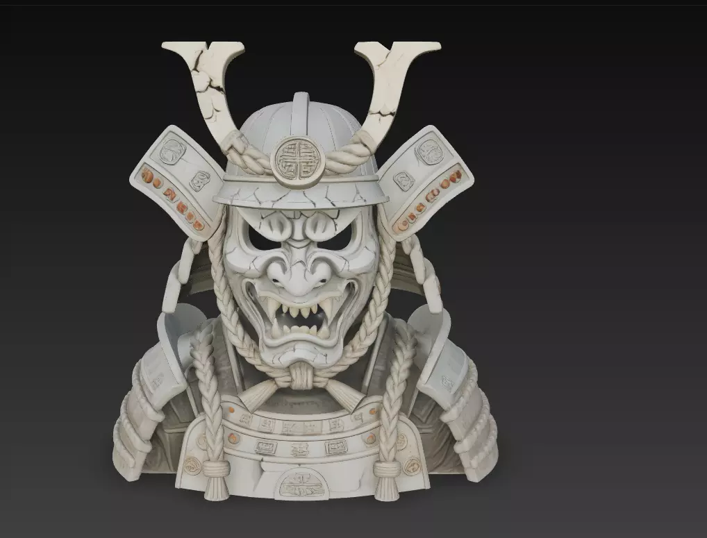 Samurai Oni Warrior Bust - Demonic Armor Sculpture 3D Model 3D print model
