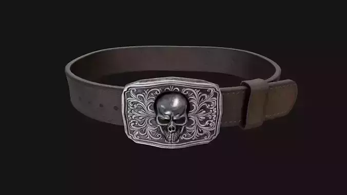 Leather Belt with Skull Buckle Game-Ready 3D Model 