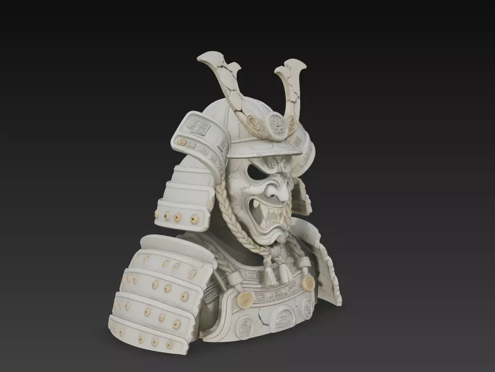 Samurai Oni Skull Helmet - Demon Warrior Bust 3D Model 3D print model_3
