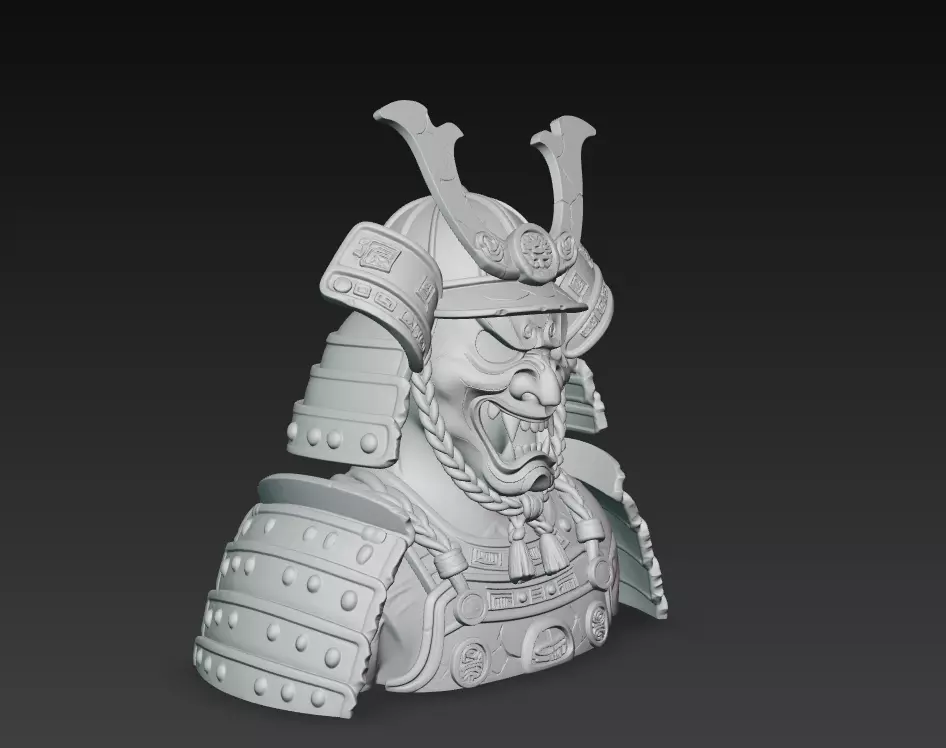 Samurai Oni Skull Helmet - Demon Warrior Bust 3D Model 3D print model_7