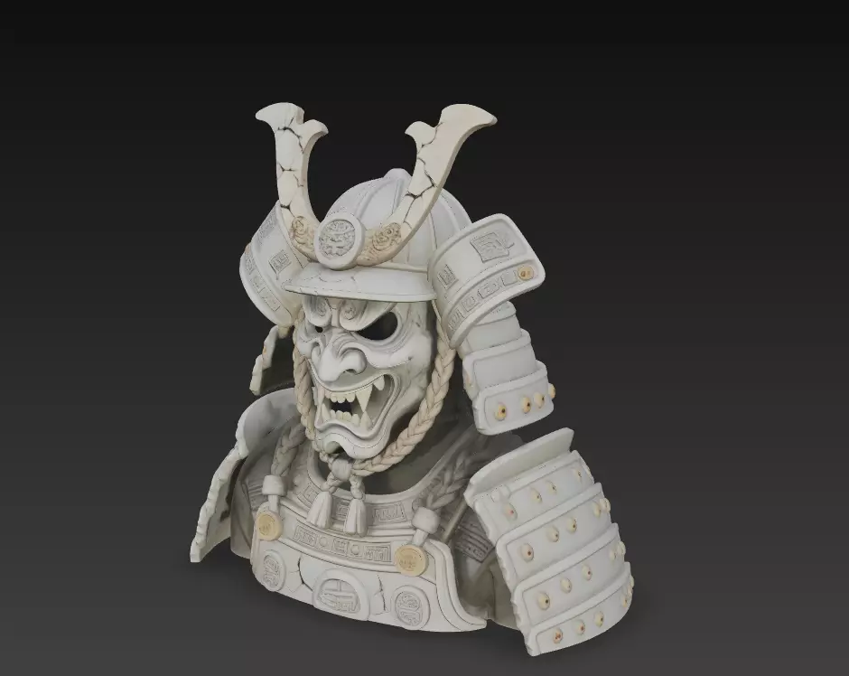 Samurai Oni Skull Helmet - Demon Warrior Bust 3D Model 3D print model_1