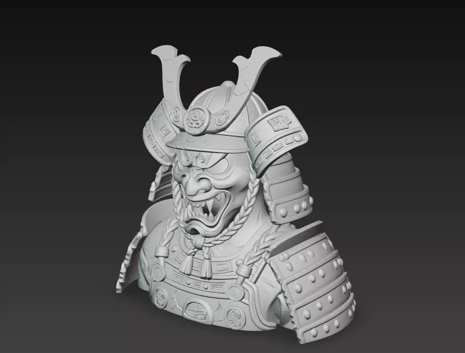 Samurai Oni Skull Helmet - Demon Warrior Bust 3D Model 3D print model_9
