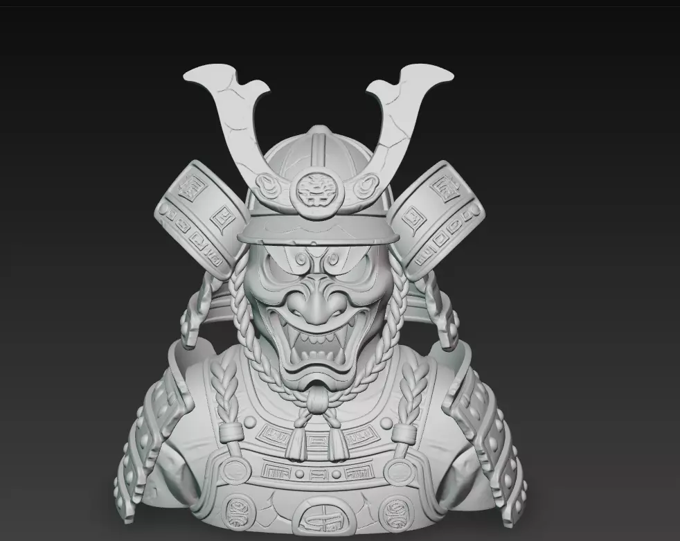 Samurai Oni Skull Helmet - Demon Warrior Bust 3D Model 3D print model_8