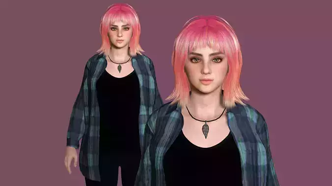 REALISTIC FEMALE 3D CHARACTER  Pink Hair Girl Urban Casual