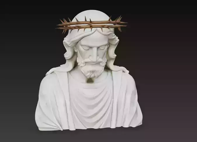 Sacred Christ of Sorrow - Crown of Thorns Marble Bust 3D