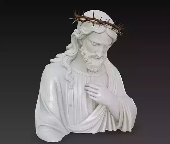 Blessed Christ in Reverence - Crown of Thorns Marble Bust 3D
