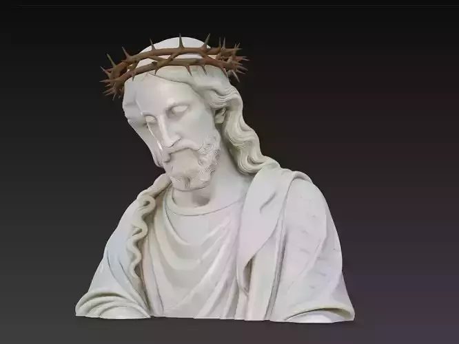 Serene Christ with Crown of Thorns - Marble Prayer Bust 3D Model