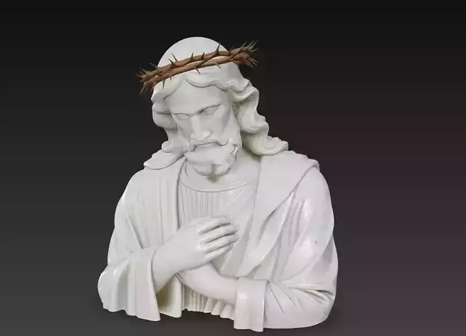Sacred Christ in Prayer - Marble Bust with Crown of Thorns  3D