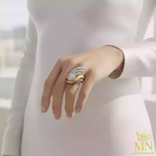 Celestial Comet Ring Diamond and  Sapphire Luxury Curve Design