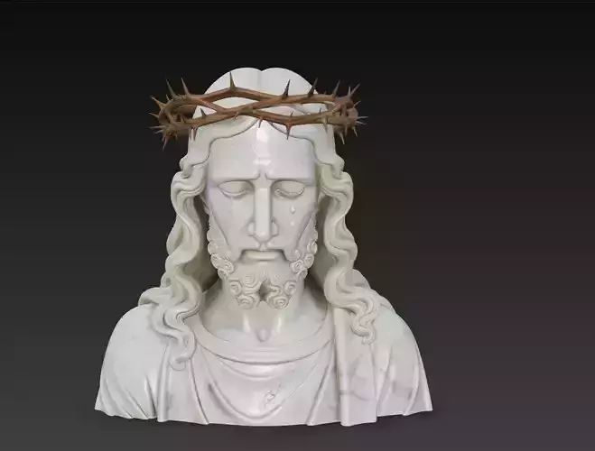 Sorrowful Christ with Crown of Thorns - Marble Sacred Bust Model
