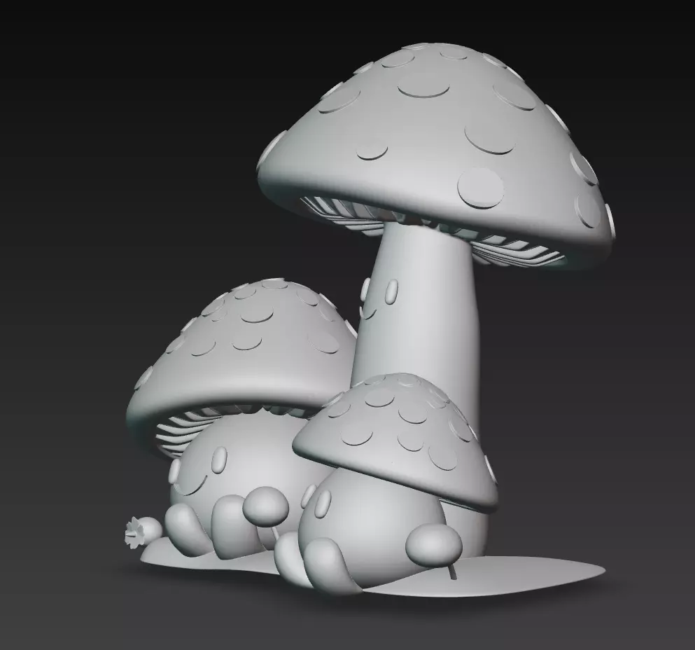 Cute Mushroom Family - Stylized Cartoon Toadstool Trio 3D Model 3D print model_3