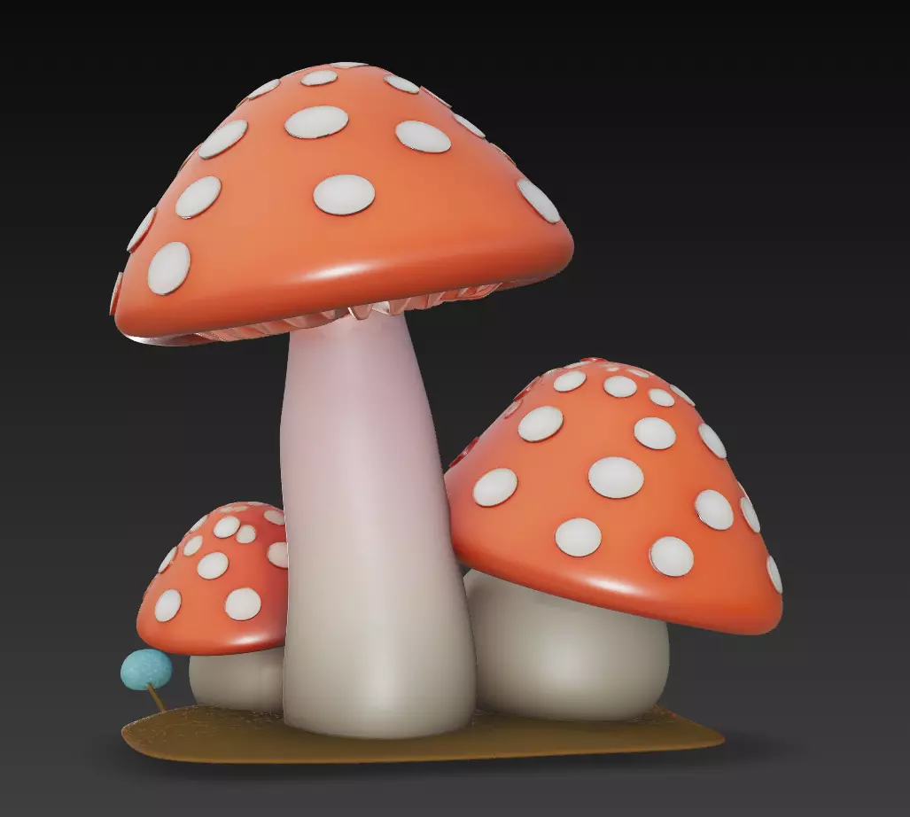 Cute Mushroom Family - Stylized Cartoon Toadstool Trio 3D Model 3D print model_8