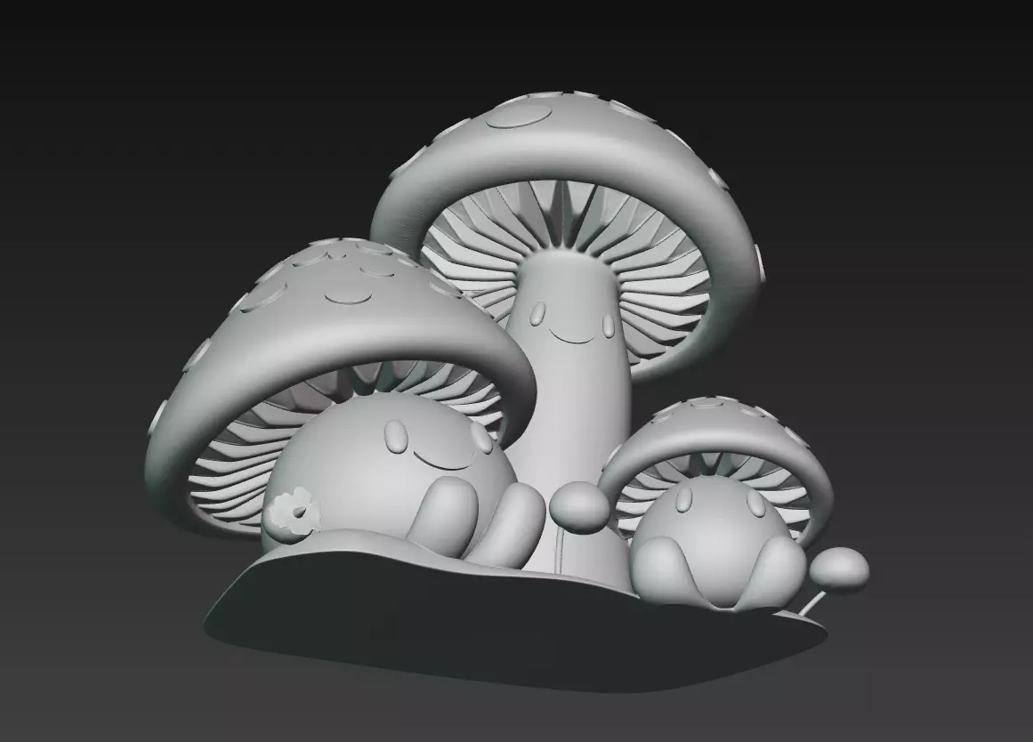 Cute Mushroom Family - Stylized Cartoon Toadstool Trio 3D Model 3D print model_1
