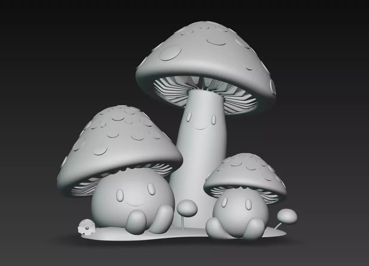 Cute Mushroom Family - Stylized Cartoon Toadstool Trio 3D Model 3D print model_5