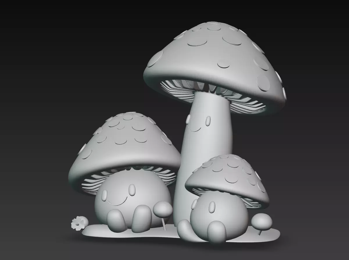 Cute Mushroom Family - Stylized Cartoon Toadstool Trio 3D Model 3D print model_7