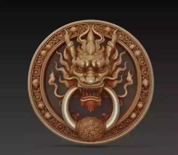 Ancient Dragon Medallion - Ornamental Door Ring Relief 3D Model 3D print model