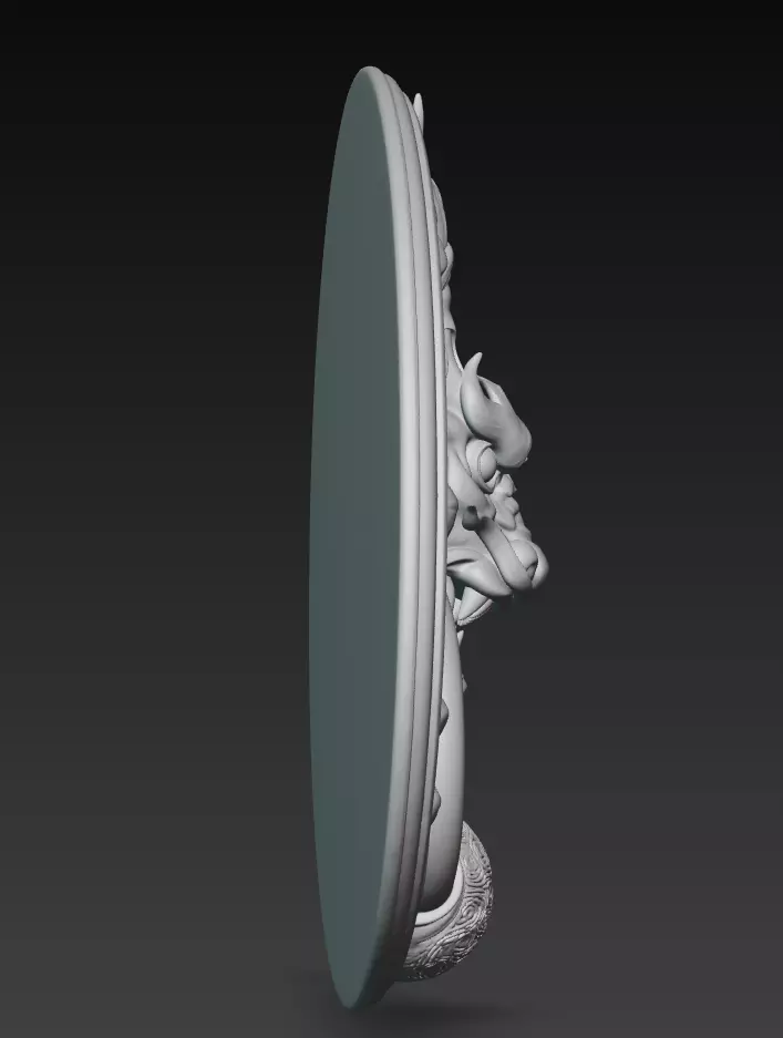 Ancient Dragon Medallion - Ornamental Door Ring Relief 3D Model 3D print model_6
