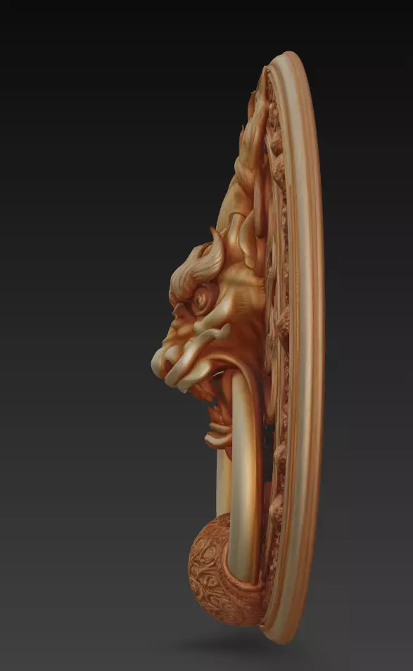 Ancient Dragon Medallion - Ornamental Door Ring Relief 3D Model 3D print model_4