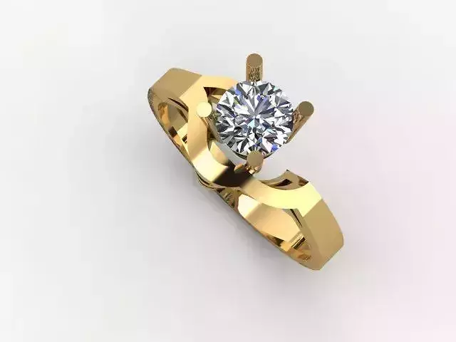 High Detail Contemporary Solitaire Ring  Open Band Twist Style  