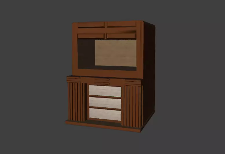 wooden TV case Low-poly 3D model_1
