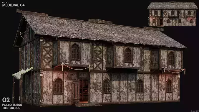 MEDIEVAL 04 with INTERIORS 4K TEXTURES Low-poly 3D model 3