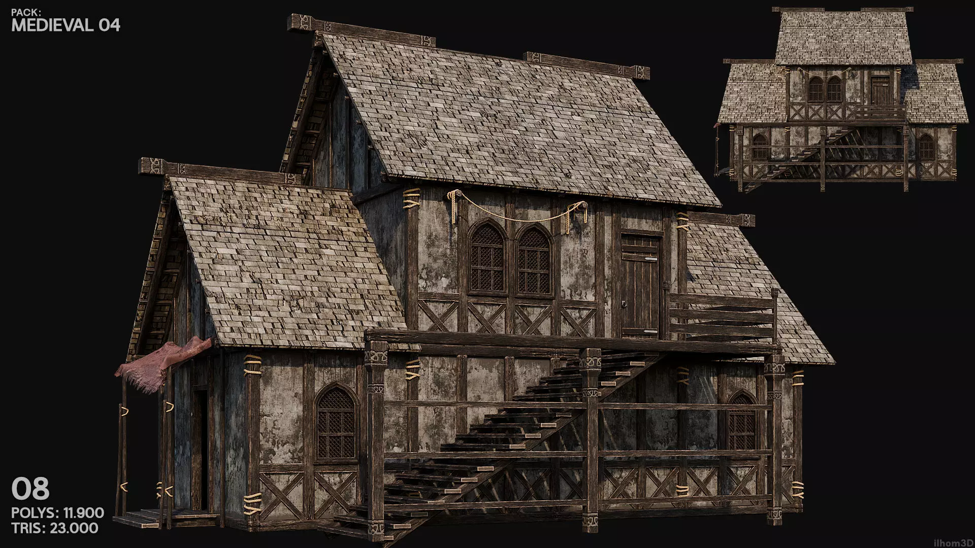 MEDIEVAL 04 with INTERIORS 4K TEXTURES Low-poly 3D model_8