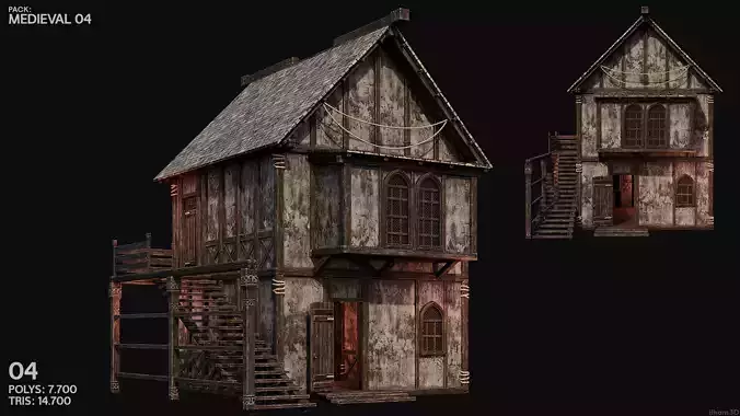 MEDIEVAL 04 with INTERIORS 4K TEXTURES Low-poly 3D model 5