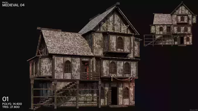 MEDIEVAL 04 with INTERIORS 4K TEXTURES Low-poly 3D model 2