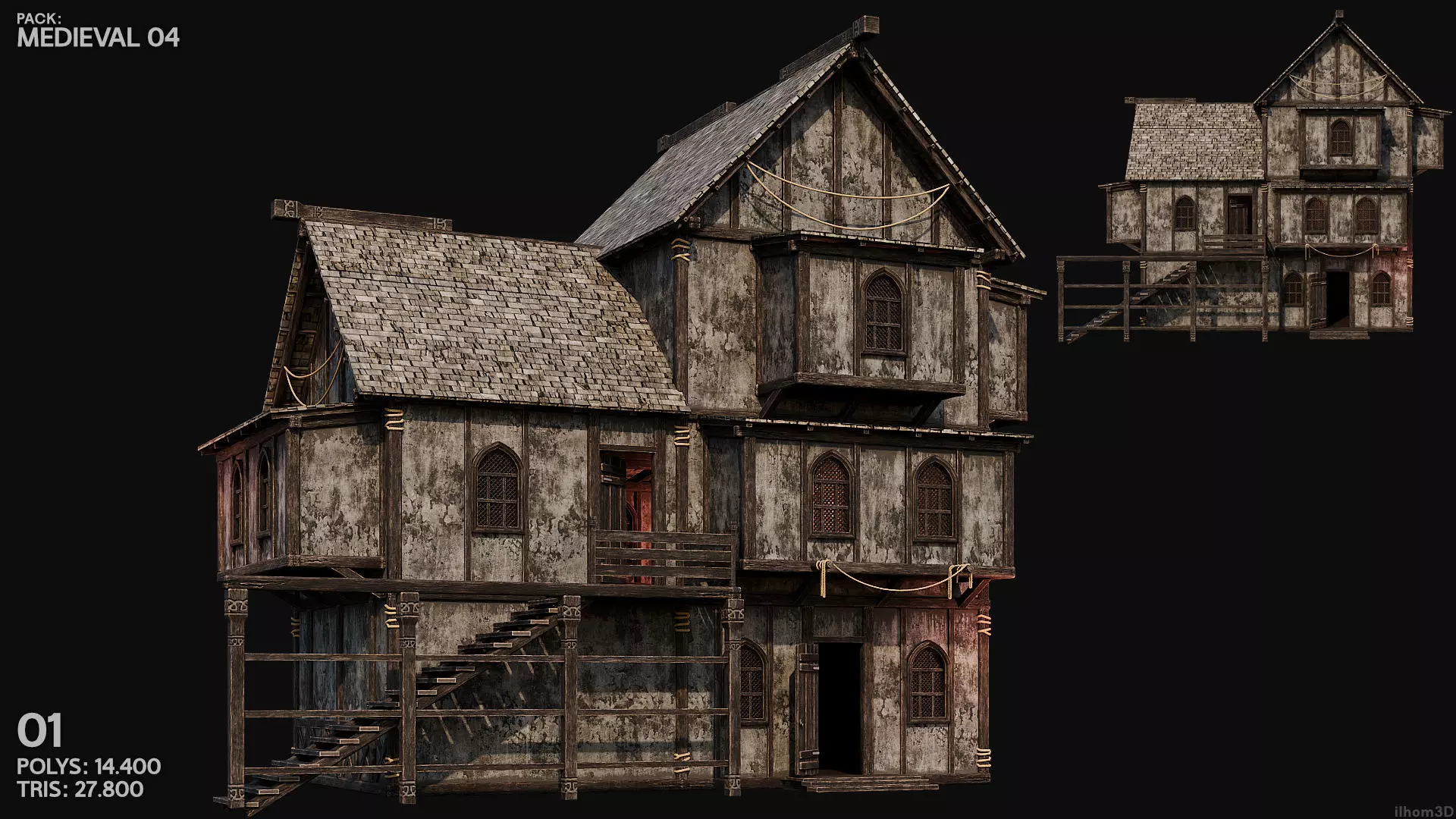 MEDIEVAL 04 with INTERIORS 4K TEXTURES Low-poly 3D model_1