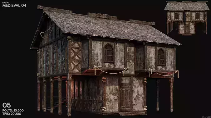 MEDIEVAL 04 with INTERIORS 4K TEXTURES Low-poly 3D model 6