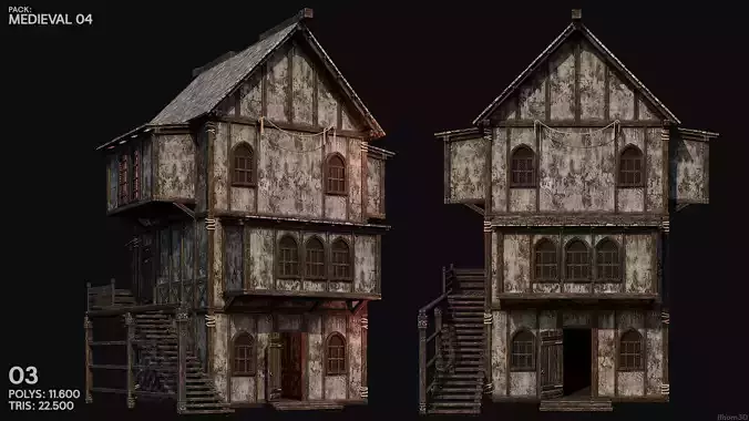 MEDIEVAL 04 with INTERIORS 4K TEXTURES Low-poly 3D model 4