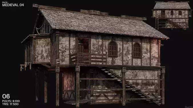 MEDIEVAL 04 with INTERIORS 4K TEXTURES Low-poly 3D model 7