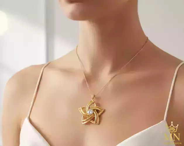 Eternal Star Blossom Pendant  Luxury Gold Diamond Floral Design