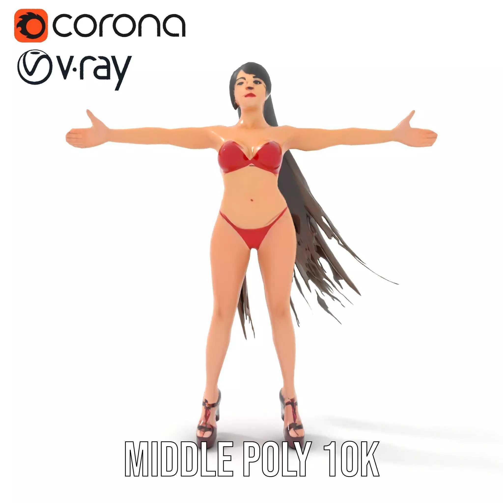 Dynamic Red Bikini model pack Low-poly 3D model_13