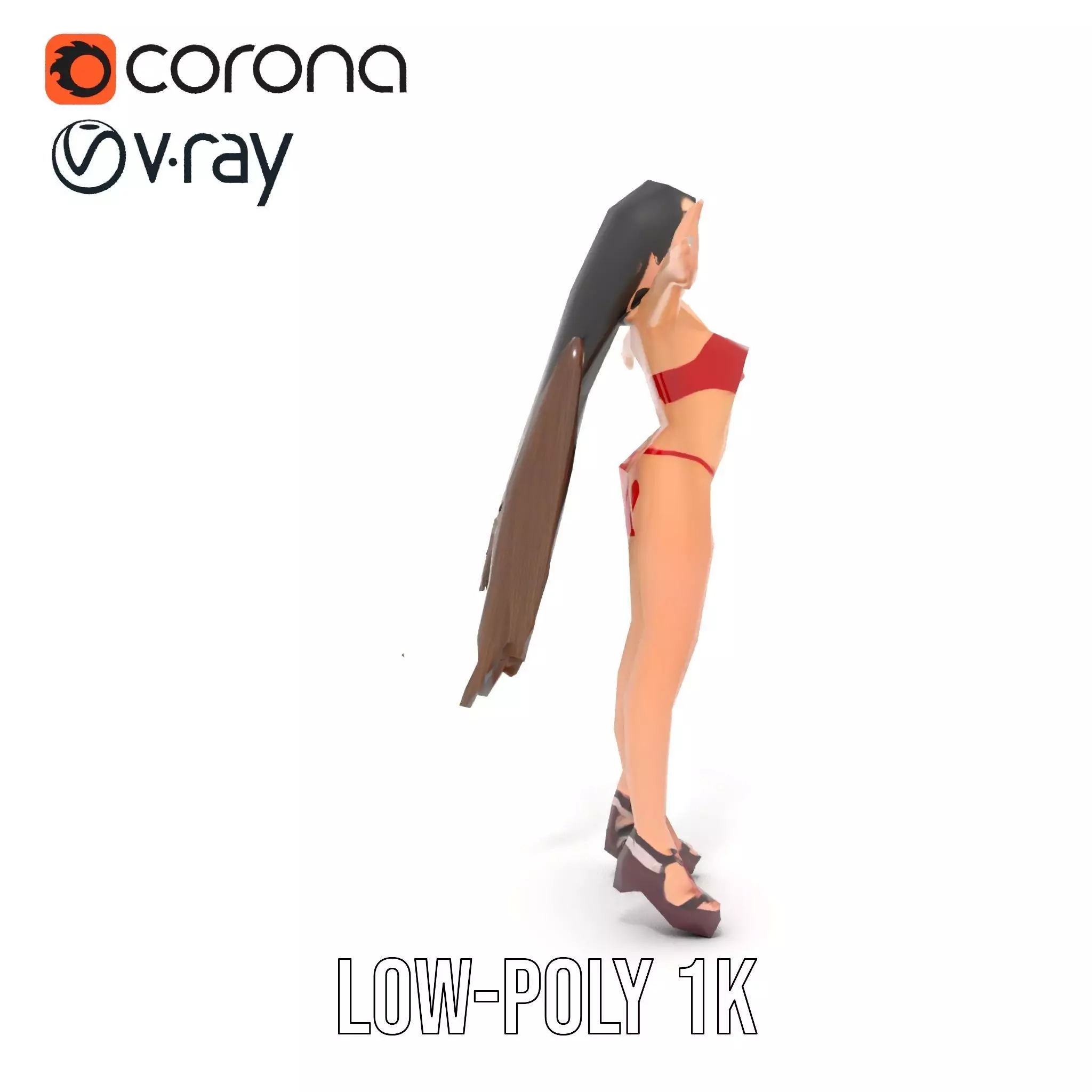 Dynamic Red Bikini model pack Low-poly 3D model_9