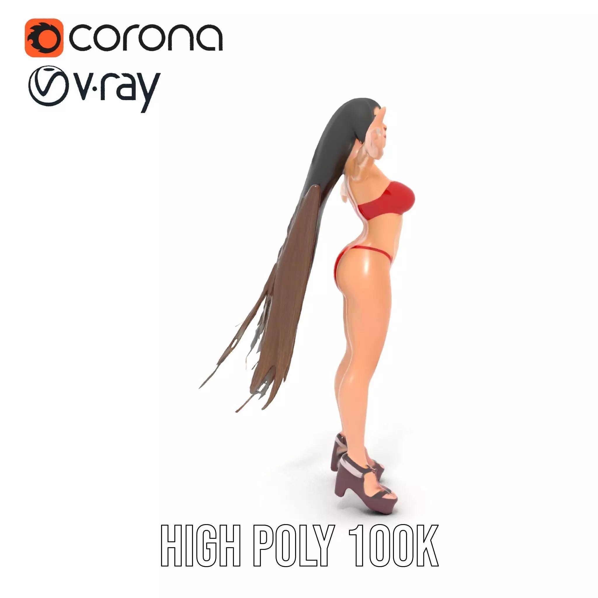 Dynamic Red Bikini model pack Low-poly 3D model_15