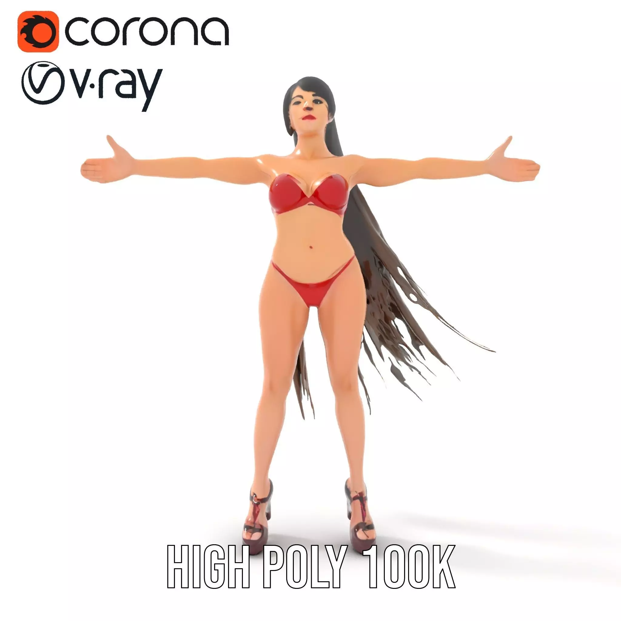 Dynamic Red Bikini model pack Low-poly 3D model_23