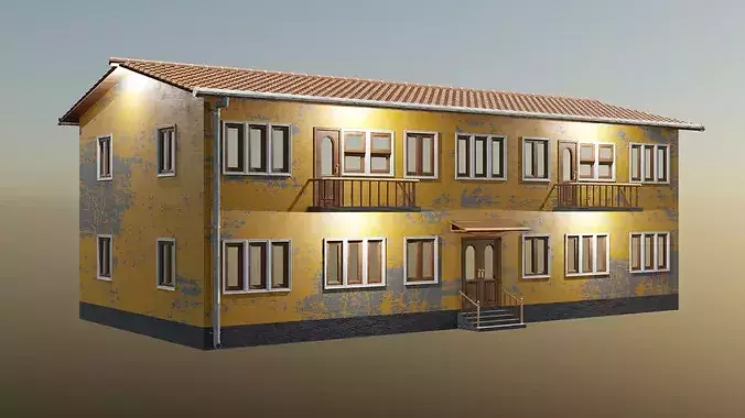 Enterable Two Storey House  Interior and Exterior  Game Ready Low-poly 3D model 7