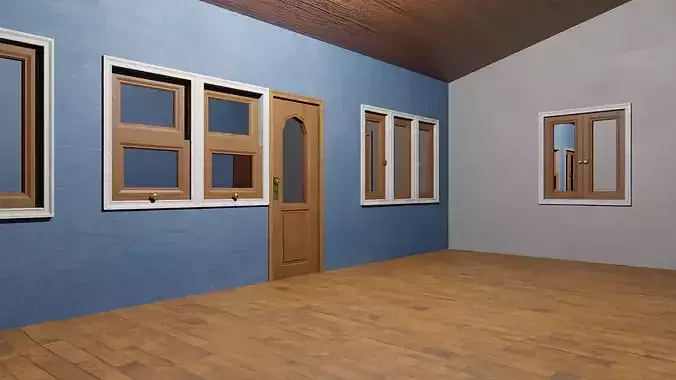 Enterable Two Storey House  Interior and Exterior  Game Ready Low-poly 3D model 3