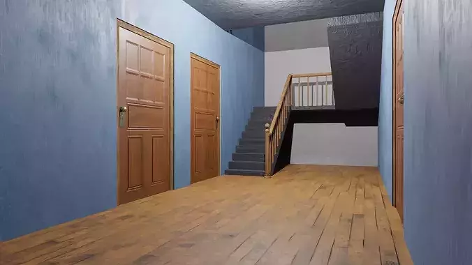 Enterable Two Storey House  Interior and Exterior  Game Ready Low-poly 3D model 6