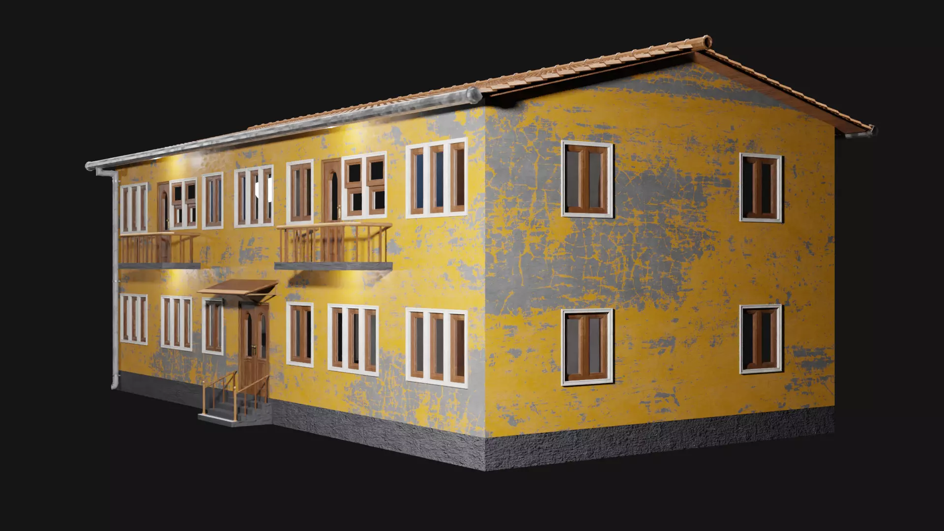 Enterable Two Storey House Interior and Exterior Game Ready Low-poly 3D model_0
