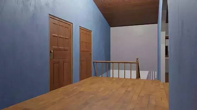 Enterable Two Storey House  Interior and Exterior  Game Ready Low-poly 3D model 5
