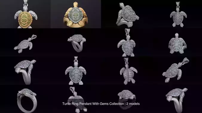 Turtle Ring Pendant With Gems Collection